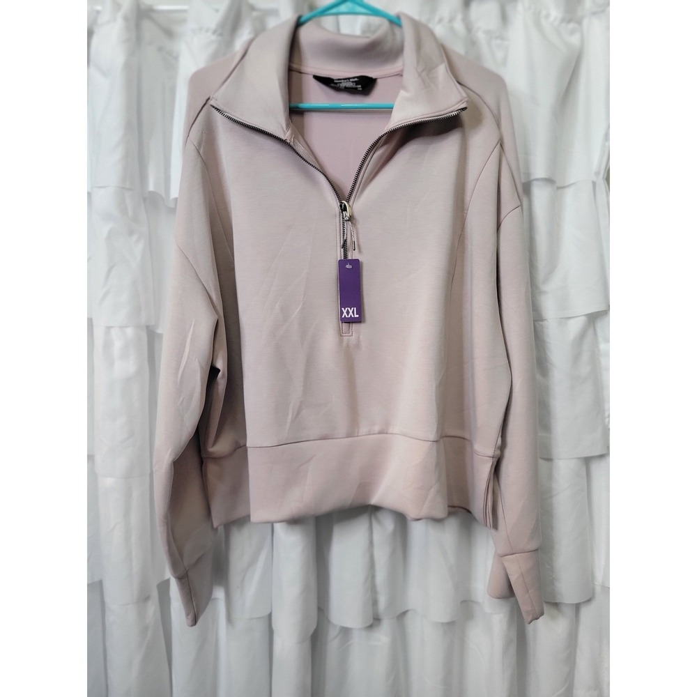 Members Mark Womens Sandwash Half Zip Pullover Mauve Pink Sweatshirt XXL New 633